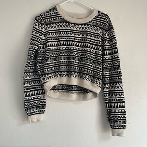 BCBGeneration knitted patterned geometric print sweater in black and white
